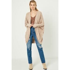 HAYDEN Autumn Cozy Tan Open Cardigan Sweater Cover with Dolman Sleeves Small